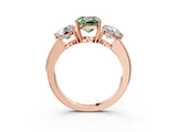 Rose gold Fancy Green Cushion Cut Diamond Three-Stone Ring with Prong Setting and Classic Band_114