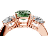 Rose gold Fancy Green Cushion Cut Diamond Three-Stone Ring with Prong Setting and Classic Band_115