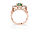 Rose gold Fancy Green Cushion Cut Diamond Three-Stone Ring with Prong Setting and Pavé Band_3