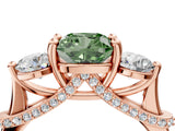 Rose gold Fancy Green Cushion Cut Diamond Three-Stone Ring with Prong Setting and Pavé Band_4