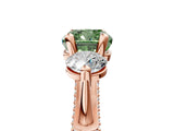 Rose gold Fancy Green Cushion Cut Diamond Three-Stone Ring with Prong Setting and Pavé Band_5