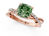 Rose gold Fancy Green Cushion  Cut Diamond Twist Band Solitaire with Prong Setting_41