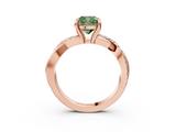 Rose gold Fancy Green Cushion  Cut Diamond Twist Band Solitaire with Prong Setting_43
