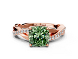 Rose gold Fancy Green Cushion  Cut Diamond Twisted Band Engagement Ring with Prong Setting_3