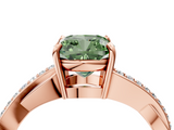 Rose gold Fancy Green Cushion  Cut Diamond Twisted Band Engagement Ring with Prong Setting_7
