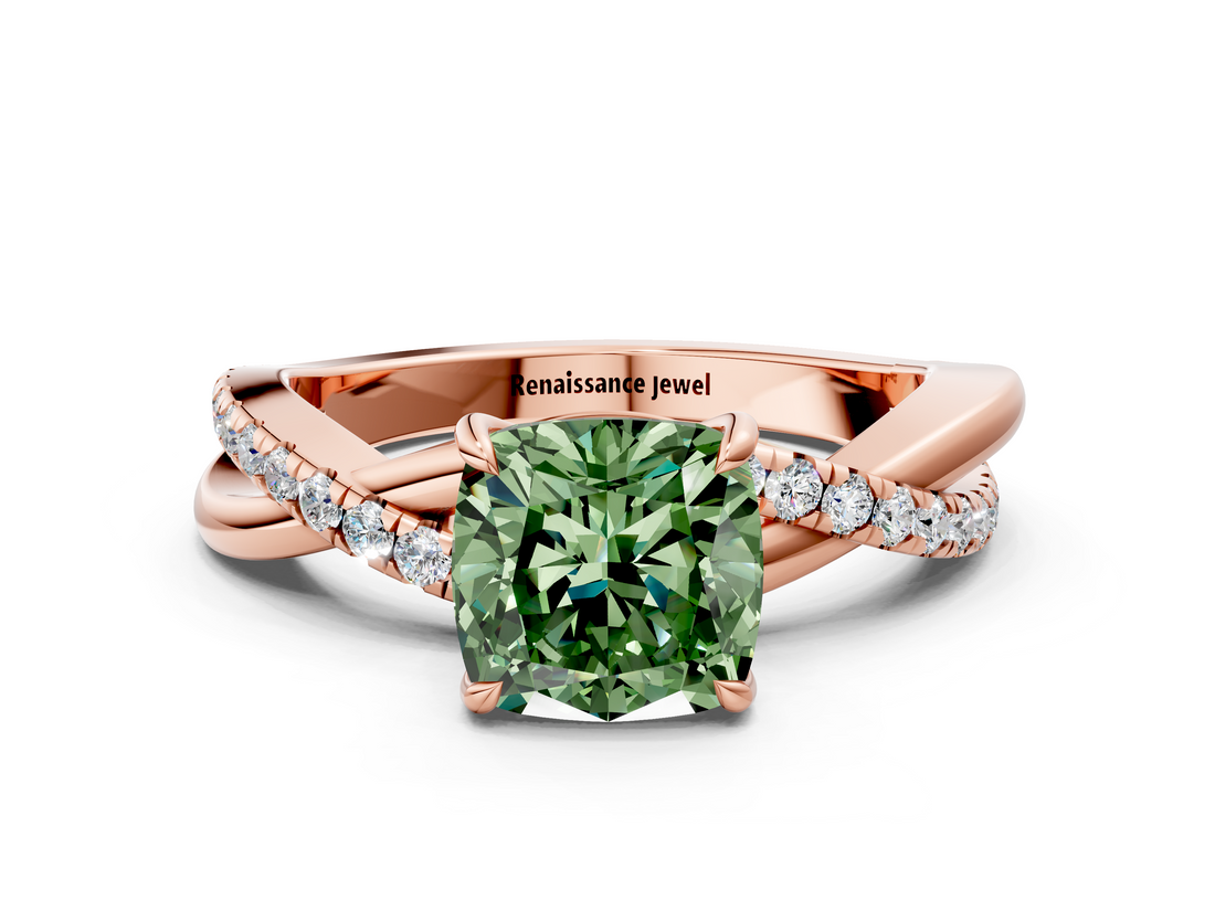 Rose gold Fancy Green Cushion  Cut Diamond Twisted Band with Pavé Setting and Four-Prong Setting_20