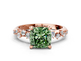Rose gold Fancy Green Cushion  Cut Diamond Vine Band with Four-Prong Setting_74