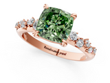 Rose gold Fancy Green Cushion  Cut Diamond Vine Band with Four-Prong Setting_75