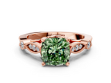 Rose gold Fancy Green Cushion  Cut Diamond with Milgrain Marquise and Bezel Accents on a Solitaire Band with Prong Setting_191