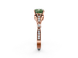 Rose gold Fancy Green Cushion  Cut Diamond with Milgrain Marquise and Bezel Accents on a Solitaire Band with Prong Setting_193