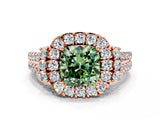 Rose gold Fancy Green Cushion  Cut Double Halo Diamond Engagement Ring with Pave Band and Four-Prong Setting_60