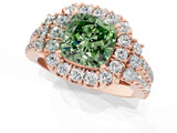 Rose gold Fancy Green Cushion  Cut Double Halo Diamond Engagement Ring with Pave Band and Four-Prong Setting_61