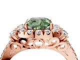 Rose gold Fancy Green Cushion  Cut Double Halo Diamond Engagement Ring with Pave Band and Four-Prong Setting_64