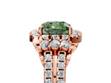 Rose gold Fancy Green Cushion  Cut Double Halo Diamond Engagement Ring with Pave Band and Four-Prong Setting_65