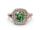 Rose gold Fancy Green Cushion  Cut Double Halo Split Shank Diamond Ring with Prong Setting_48
