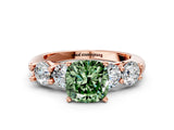 Rose gold Fancy Green Cushion  Cut Five-Stone Prong Set Diamond Ring with Classic Band_32