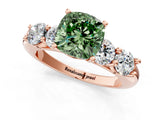 Rose gold Fancy Green Cushion  Cut Five-Stone Prong Set Diamond Ring with Classic Band_33