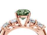 Rose gold Fancy Green Cushion  Cut Five-Stone Prong Set Diamond Ring with Classic Band_36