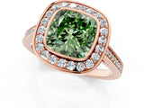 Rose gold Fancy Green Cushion Cut Halo Bezel Diamond Pave Band Ring_31