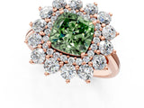 Rose gold Fancy Green Cushion Cut Halo Cluster Diamond Ring with Pave Band and Four-Prong Setting_13