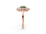Rose gold Fancy Green Cushion Cut Halo Cluster Diamond Ring with Pave Band and Four-Prong Setting_14