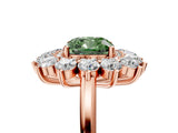 Rose gold Fancy Green Cushion Cut Halo Cluster Diamond Ring with Pave Band and Four-Prong Setting_17
