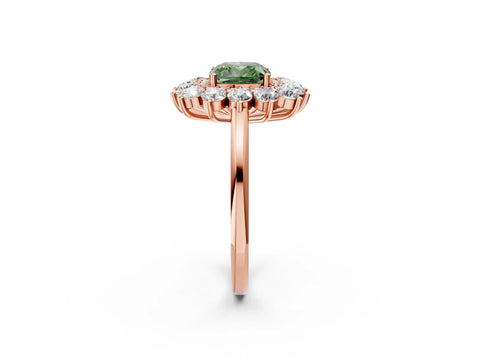 Rose gold Fancy Green Cushion Cut Halo Cluster Diamond Ring with Pave Band and Four-Prong Setting_2