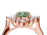 Rose gold Fancy Green Cushion Cut Halo Diamond Cluster Ring with Marquise and Round Stones on a White Gold Band with Prong Setting_4