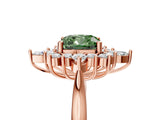 Rose gold Fancy Green Cushion Cut Halo Diamond Cluster Ring with Marquise and Round Stones on a White Gold Band with Prong Setting_5