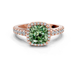 Rose gold Fancy Green Cushion  Cut Halo Diamond Engagement Ring with Pave Band and Four-Prong Setting_28