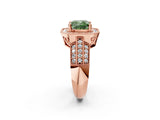 Rose gold Fancy Green Cushion Cut Halo Diamond Engagement Ring with Pave Split Shank and Four-Prong Setting_2