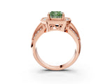 Rose gold Fancy Green Cushion Cut Halo Diamond Engagement Ring with Pave Split Shank and Four-Prong Setting_3