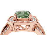 Rose gold Fancy Green Cushion Cut Halo Diamond Engagement Ring with Pave Split Shank and Four-Prong Setting_4