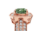 Rose gold Fancy Green Cushion Cut Halo Diamond Engagement Ring with Pave Split Shank and Four-Prong Setting_5