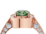 Rose gold Fancy Green Cushion Cut Halo Diamond Engagement Ring with Split Shank Band and Four-Prong Setting_4