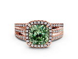 Rose gold Fancy Green Cushion  Cut Halo Diamond Engagement Ring with Split Shank and Four-Prong Setting_20