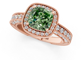 Rose gold Fancy Green Cushion  Cut Halo Diamond Pave Band Ring with Four-Prong Setting_45