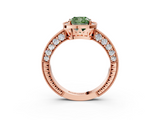 Rose gold Fancy Green Cushion  Cut Halo Diamond Pave Band Ring with Four-Prong Setting_47