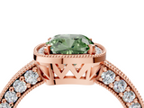 Rose gold Fancy Green Cushion  Cut Halo Diamond Pave Band Ring with Four-Prong Setting_48
