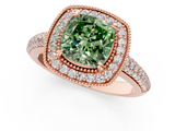 Rose gold Fancy Green Cushion  Cut Halo Diamond Pave Band with Four-Prong Setting_38