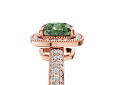 Rose gold Fancy Green Cushion  Cut Halo Diamond Pave Band with Four-Prong Setting_42