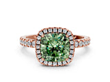 Rose gold Fancy Green Cushion Cut Halo Diamond Pave Band with Prong Setting_12
