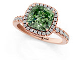Rose gold Fancy Green Cushion Cut Halo Diamond Pave Band with Prong Setting_13