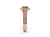 Rose gold Fancy Green Cushion Cut Halo Diamond Ring with Beaded Split Shank and Four-Prong Setting_2