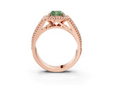 Rose gold Fancy Green Cushion Cut Halo Diamond Ring with Beaded Split Shank and Four-Prong Setting_3