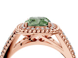 Rose gold Fancy Green Cushion Cut Halo Diamond Ring with Beaded Split Shank and Four-Prong Setting_4