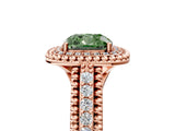 Rose gold Fancy Green Cushion Cut Halo Diamond Ring with Beaded Split Shank and Four-Prong Setting_5