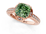 Rose gold Fancy Green Cushion  Cut Halo Diamond Ring with Channel Set Band and Four-Prong Setting_33