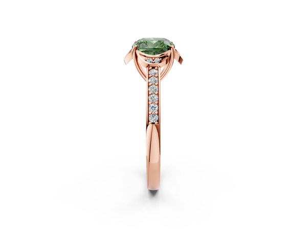 Rose Gold Cushion Cut Floral Petal Engagement Ring Setting for Fancy Green Center
