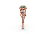 Rose gold Fancy Green Cushion Cut Halo Diamond Ring with Milgrain and Bezel Accents on a Split Shank Band_14